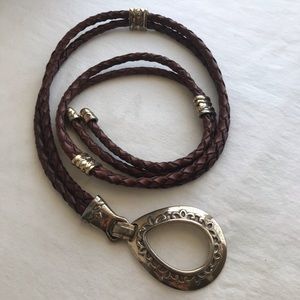 Vintage Brown Leather Braided Belt w/Silver Buckle